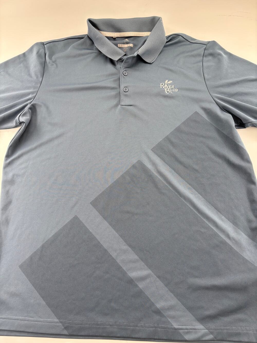 Adidas Golf Polo Shirt Mens L Steel Blue Gray Tonal Stripe Graphic Performance